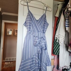Blue Striped Wrap Dress